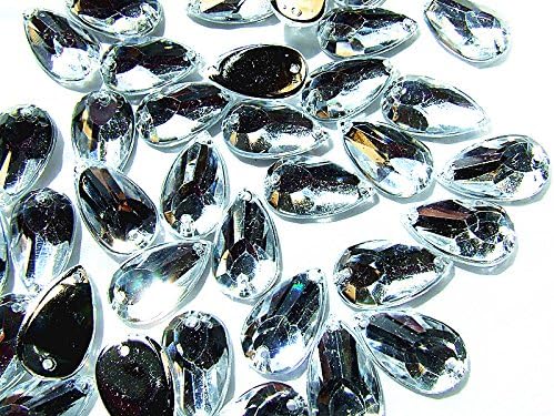 80 Clear Crystal Acrylic Gemstone Teardrops 9x17 mm Flat Back Sew on