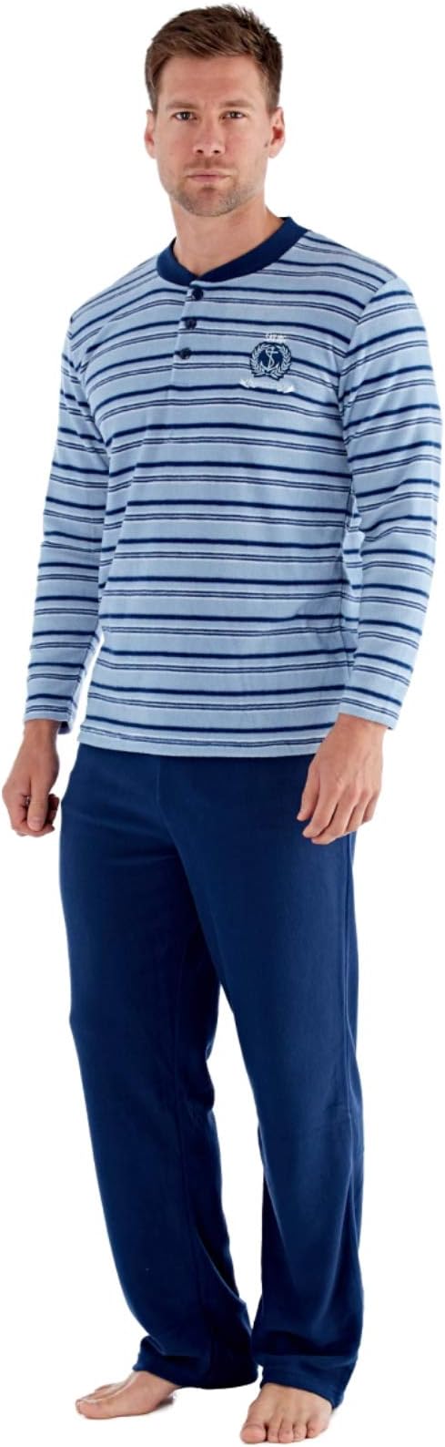 Men's Soft Long Sleeved Thermal Fleece Top Check Pant Pyjamas Set