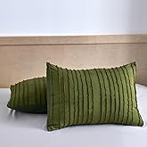 xuan dian Standard Pillow Shams 2 Pack, Standard Size Pillowcases, Soft Microfiber Geometric Striped Tufted Pillow Covers with Envelope Closure, Green, 20x26 Inches