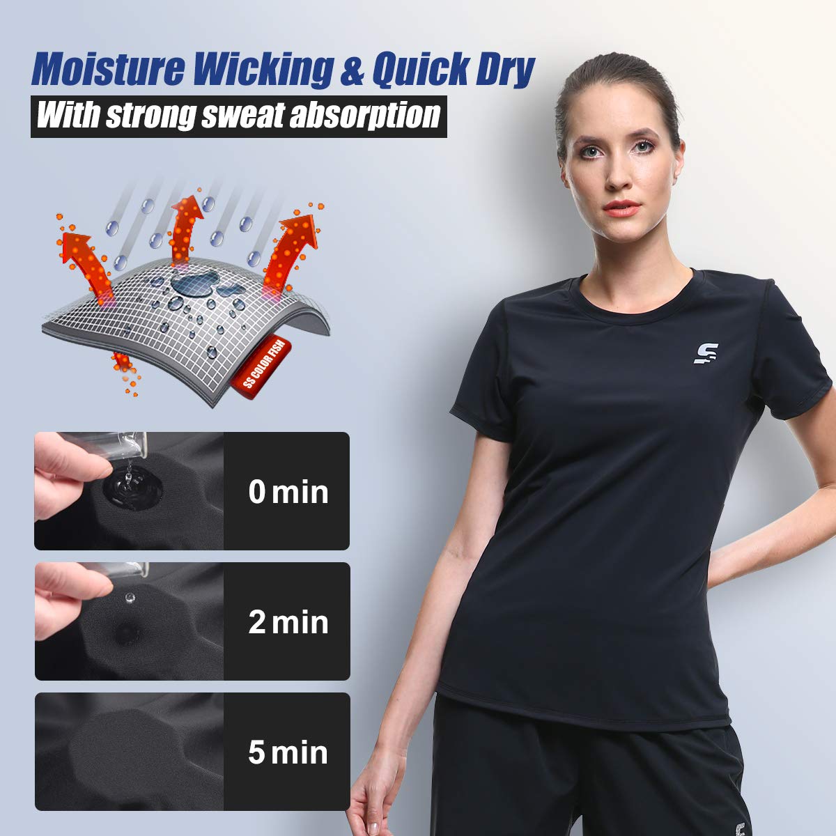 SS COLOR FISH Black Compression Shirt Women Baselayer L