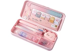 MOZXIRZ 9 Pcs Cute Pink Stationery Set Cat Paw School Supplies Kawaii Office Supplies Including Pens Pencil Sharpener Highlighter Eraser Correction Tape Ruler Utility Knife (Cat Paw-Pink)