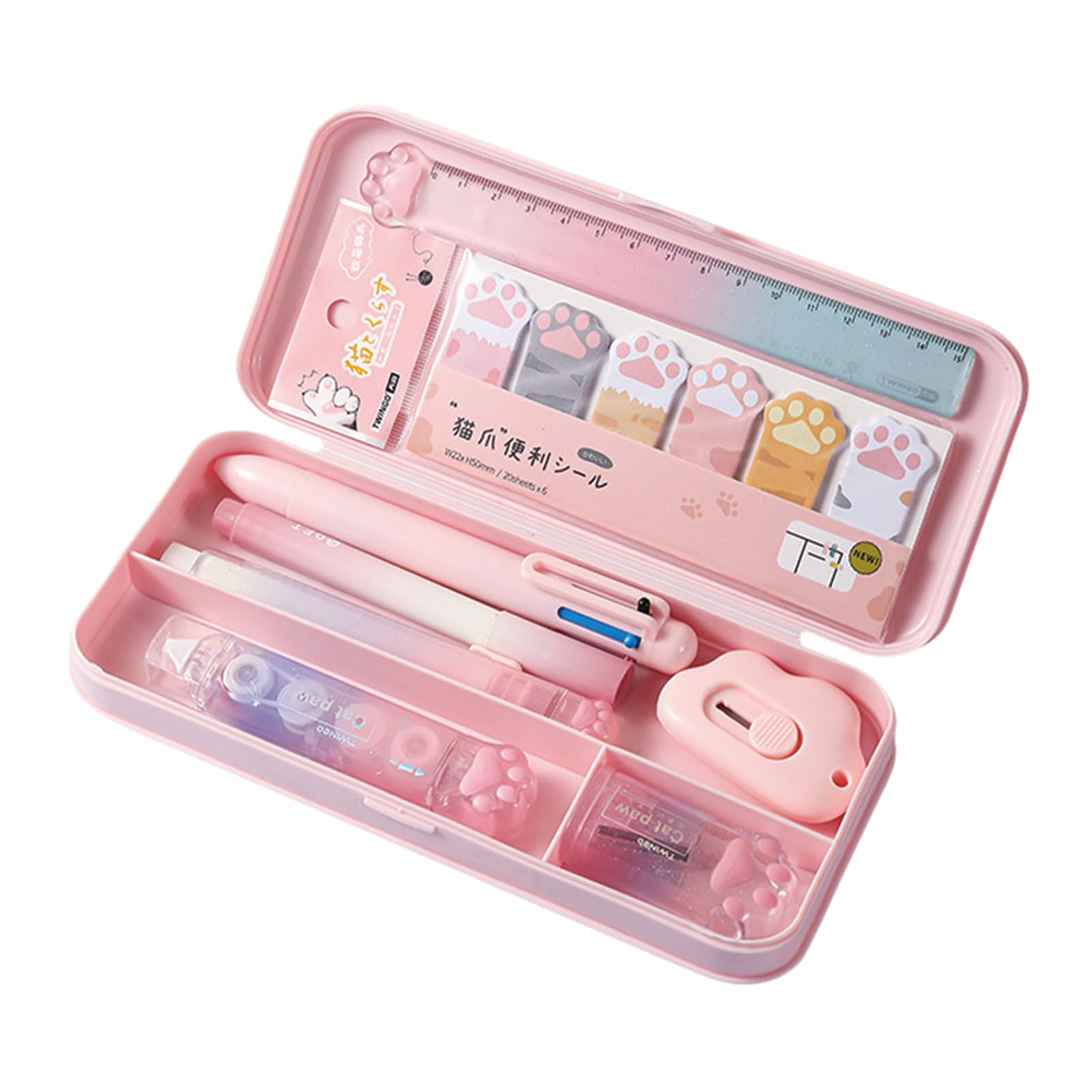Photo 1 of MOZXIRZ 9 Pcs Cute Pink Stationery Set Cat Paw School Supplies Kawaii Office Supplies Including Pens Pencil Sharpener Highlighter Eraser Correction Tape Ruler Utility Knife (Cat Paw-Pink)