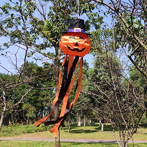 OUTOUR Halloween Pumpkin Jack-O-Lantern Jack O Lantern Fabric Windsock Wind Sock Hanging Decorations 52" Flag for Garden Patio Lawn Backyard Home Yard Porch Balcony Outdoor Decor Party Supplie