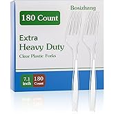 Bosizhang 180 Count Extra Heavy Duty Clear Plastic Forks, 7.1" Solid and Durable Disposable Plastic Forks Bulk, BPA-Free & Heat Resistant, Plastic Utensils for Parties, Events and Daily Use