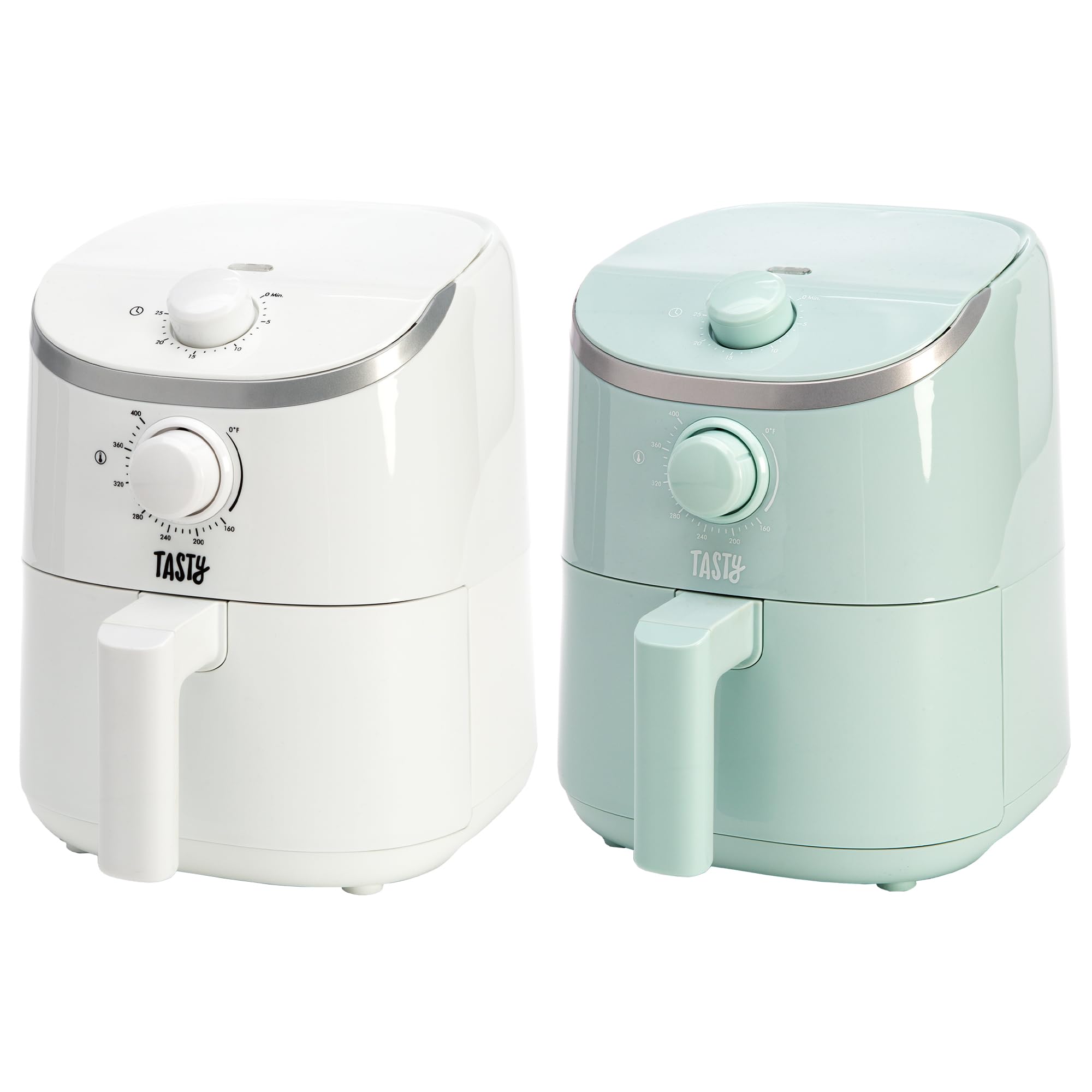 Tasty Freidora de aire personal, comidas más saludables en minutos, control de temperatura ajustable hasta 400°F, diseño fácil de usar, canasta y bandeja antiadherentes fabricadas sin PFAS, PFOA, PFOS y PTFE, 900 vatios, 2 cuartos, blanca