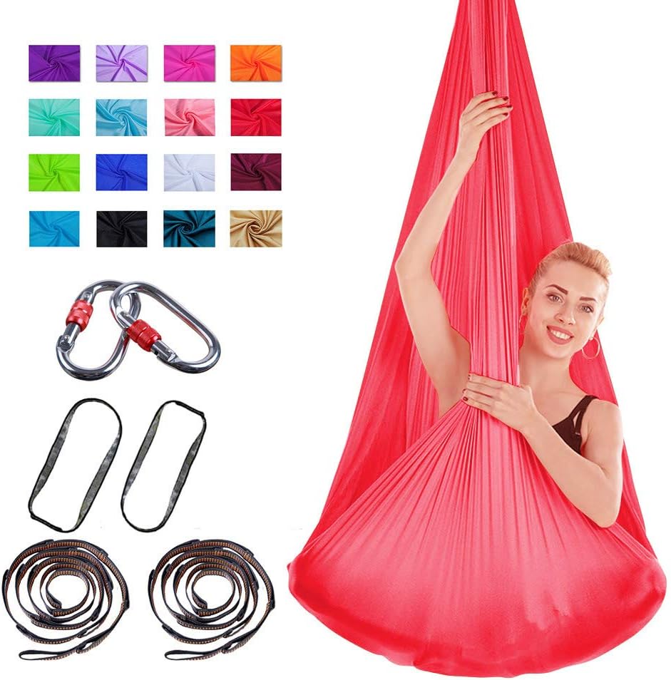 WNZL Yoga Swing Aerial Yoga Hammock Premium Aerial Silks 4.5x3 Yards Antigravity Yoga Trapeze, Inversion Pilates, Sensory Swing with Carabiner,Daisy Chain Indoor Use