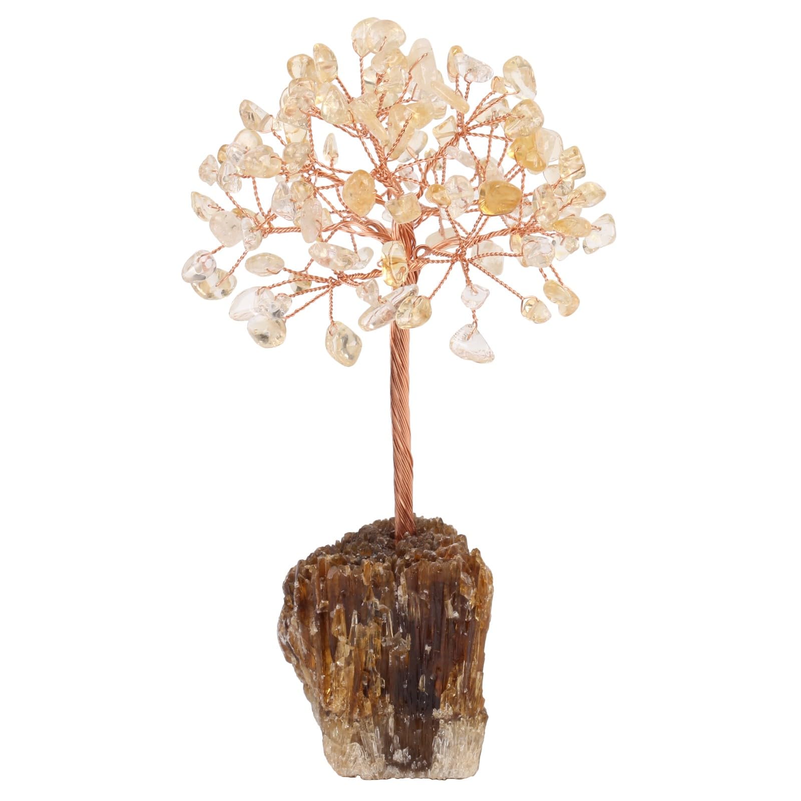 mookaitedecor Natural Citrine Crystal Money Tree on Amber Calcite Cluster Base Feng Shui Stone Tree Ornament for Abundance Reiki Home Room Decor, Semi Precious Gemstone Bonsai Tree Raw Crystal Gift