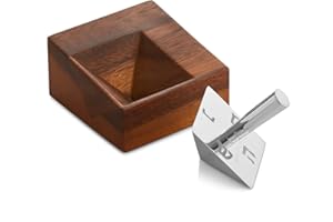 Nambe - Holiday Collection - Hanukkah Geo Dreidel with Stand - Set of 2 Pieces - Made with Nambe Alloy and Acacia Wood - Desi