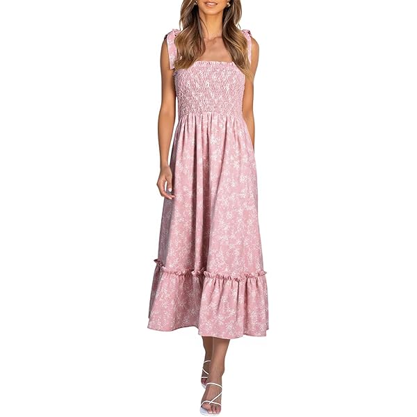 knee length dresses for ladies Mauve and Cream Floral Print Smocked Midi Dress main image 0