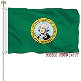 Washington State Flag 3x5 Double Sided Washington Flags Heavy Duty 100% Polyester with 2 Brass Grommets for Outdoor Indoor Wall