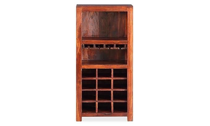 Jiya Creation Bar Cabinet | Wine Rack with Glass Storage | Bar Unit for Home Decor (Sheesham Wood) (Honey Shade)