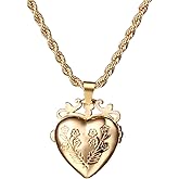 OIDEA Heart Locket Necklace for Women: Gold Floral Pattern Heart-Shaped Photo Locket Necklaces that Holds Pictures Jewelry Gifts for Her