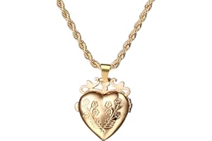 OIDEA Heart Locket Necklace for Women: Gold Floral Pattern Heart-Shaped Photo Locket Necklaces that Holds Pictures Jewelry Gi