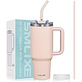 SMLIXE 40 oz Tumbler with Handle and Straw Lid,Insulated Reusable Stainless Steel Water Bottle Travel Mug,Cupholder Friendly Double Wall Vacuum Sealed Cup (Rose Quartz)