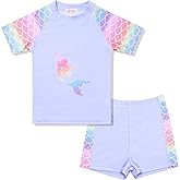 QPANCY Rash Guard for Girls Swimwear 2-Piece Mermaid Unicorn Swimsuit UPF 50+ UV