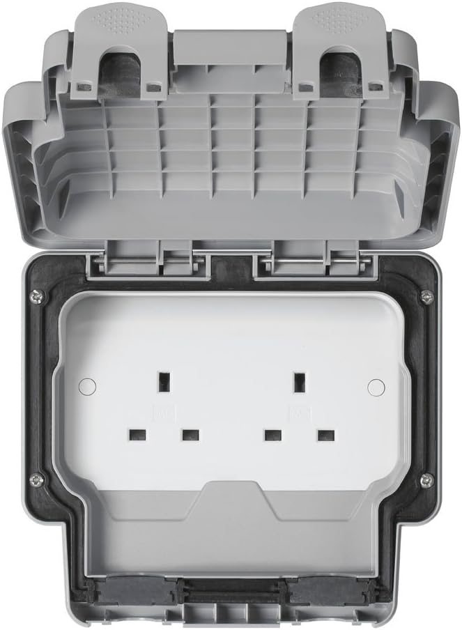 MK Masterseal Plus K56481GRY 13 amp 2-Gang Unswitched Socket, Grey