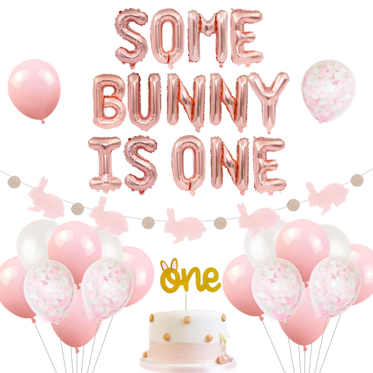 Bunny 1st Birthday Party Decorations Supplies Some Bunny is One Balloons Garland for Easter Celebration Rabbit First Birthday Party Supplies