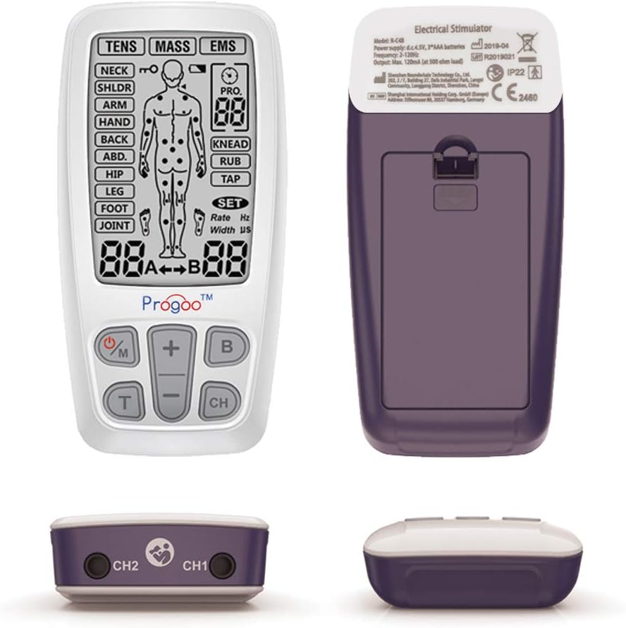 Progoo 2020 New Dual Channels TENS Unit 3 in 1 EMS Muscle Stimulator Pain Relief FDA Cleared Combo with 8 Tens Electrodes,Electric Pulse Massager Machine: Health & Personal Care