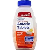 Leader Sugar-Free Extra Strength Antacid Tablets - 750mg, Orange Cream Flavor, 90 ct (Pack of 1)