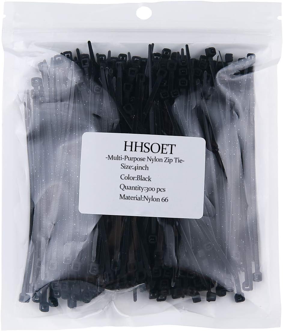 Cable Zip Ties, Nylon Tie Wraps Durable Heavy Duty Multi-Purpose Wire Ties with Strong Fastening, 4 Inch, 300 Pcs, Black
