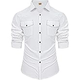UpFind Men's Western Cowboy Shirt Long Sleeve Cotton Slim Fit Casual Button Down Shirts with Pockets