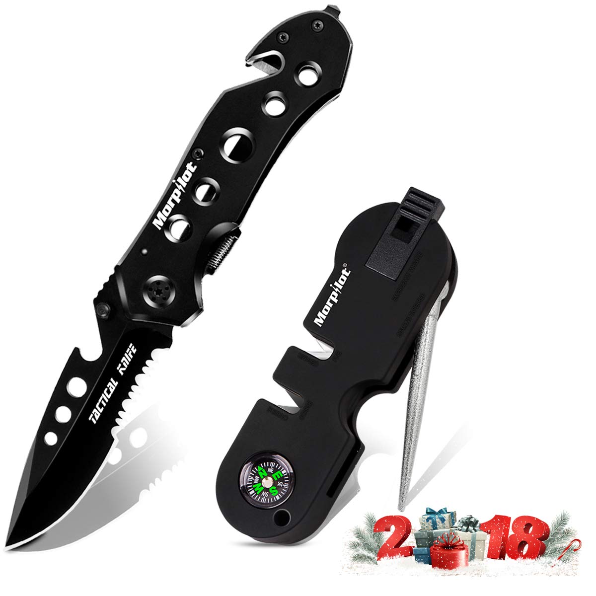 Morpilot 5 in 1 Multitool Tactical Knife with Pocket Knife Sharpener for Camping Hiking Fishing