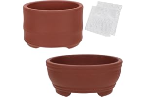 happy bonsai 2 pc 3.0" + 4.1" Unglazed Round Ceramic Succulent Planter Pot Set