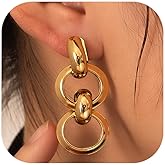 Gold Earrings for Women Trendy Chunky Statement Large Dangle Drop Earring Double Circle Lightweight Jewelry Gifts for Women