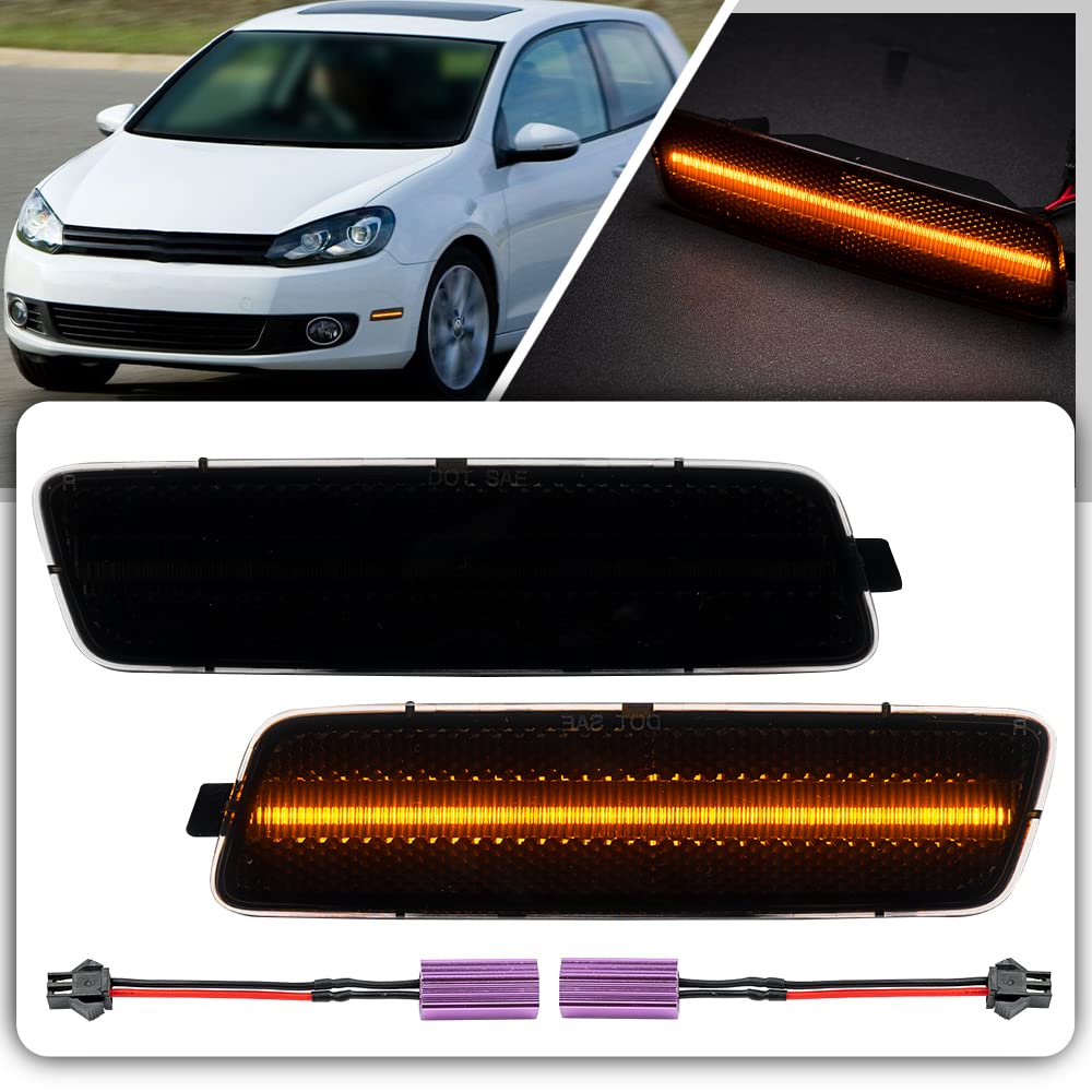 Photo 1 of nsautolighting Golf LED Side Marker Light for 2010-2014 VW MK6 Golf MK6 Jetta Sportwagen Led Front Bumper Sidemarker Lamps Replace OEM Side Turn Signal Indicator Lamps Smoked Lens