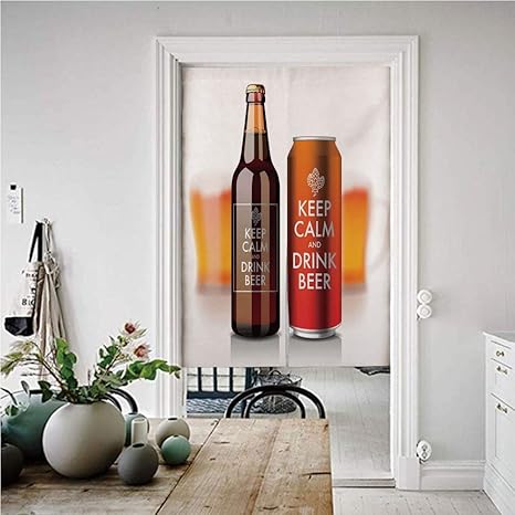 Amazon 男の洞窟の装飾 のれん おしゃれ 目隠し 幅85cm 丈150cm ボトル おしゃれ ロング 居酒屋 店 部屋 玄関 入り口 間仕切り インテリア ラベル付き缶冷静さを保ち のれん オンライン通販