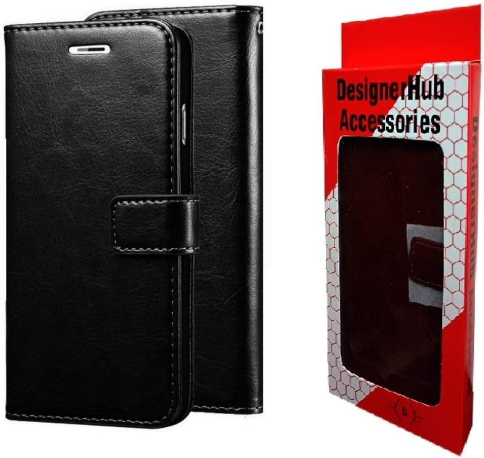 Designer Hub LG Stylus 2 Flip Flap Cover Case with Stand/Wallet/Card Holder (Black)