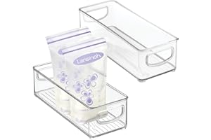 mDesign Small Plastic Nursery Storage Container Bins with Handles for Organization in Cabinet, Closet or Cubby Shelves - Organizer for Baby Food, Bibs, Formula - Ligne Collection - 2 Pack - Clear