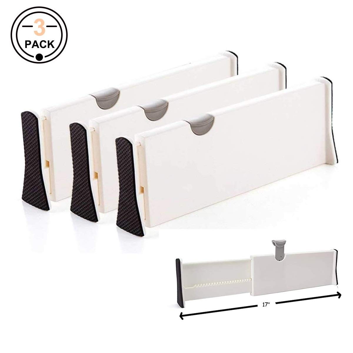 KOXUIUF Drawer Dividers Organizer, 3 Pack Adjustable Dresser Drawer Separators Expandable from 11-17" for Bedroom, Bathroom, Closet, Office, Baby Drawer, Desk, Kitchen Storage
