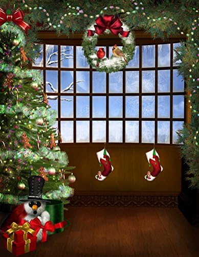 Yelewen 5x7ft Christmas Trees Wreath Socks on Wood Floor Thin Vinyl Customized Digital Printed Photography Backdrop Prop Photo Background