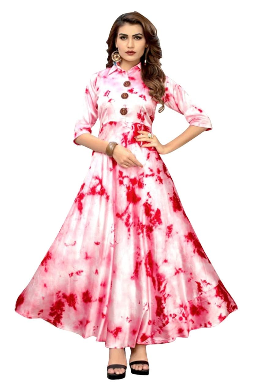 kesari king women's readymade satin printed gown(code-pinkgownx)