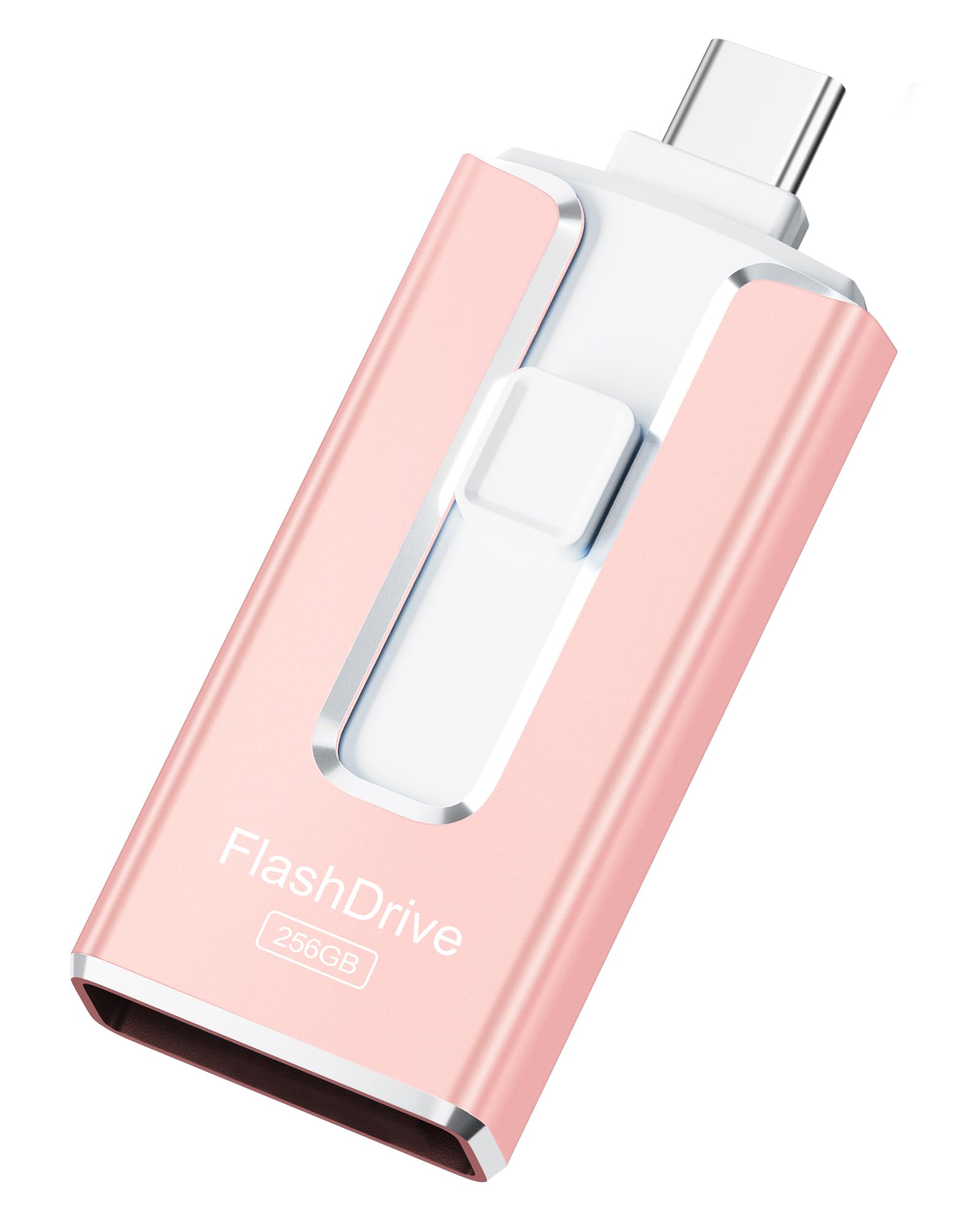 Photo 1 of MFi Certified 256GB Flash Drive for iPhone, 3 in 1 Type-C USB Memory Stick Thumb Drive for Photos Videos, High Speed External Memory Storage Photo Stick for iPhone iPad Android PC (Rose Pink)