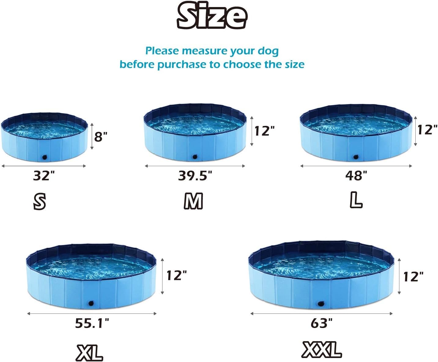 Jasonwell Foldable Dog Pet Bath Pool Collapsible Dog Pet Pool Bathing Tub Kiddie Pool for Dogs Cats and Kids (63inch.D x 11.8inch.H, Blue)