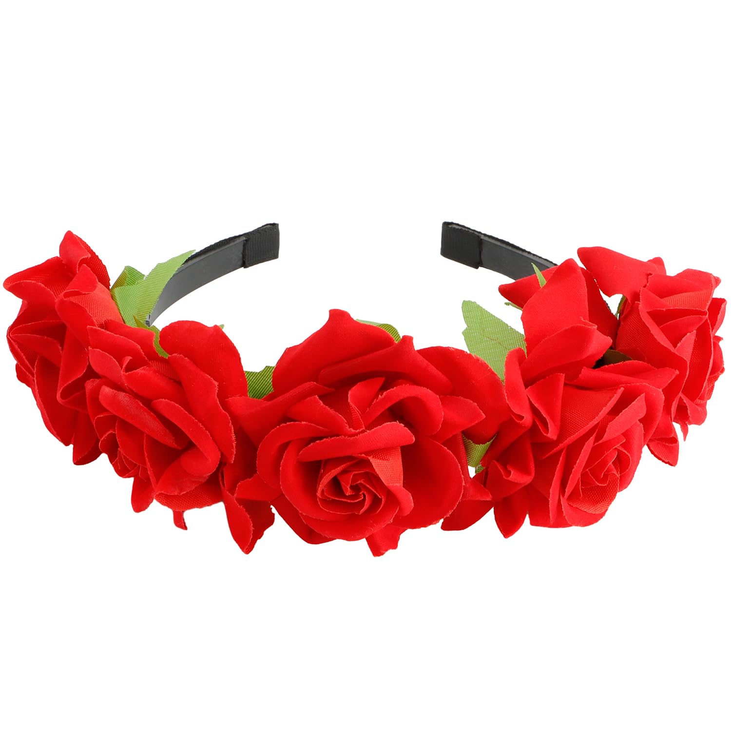 Photo 1 of **ROSES ARE NOT ATTACHED TO HEADBAND WILL NEED TO BE RE-GLUED*** SuPoo Red Flower Headbands for Women Wedding Rose Mexican Flower Crown Floral Headpiece Halloween Fairy Crown Day of The Dead Flower Wreath for Renaissance Festival Maternity