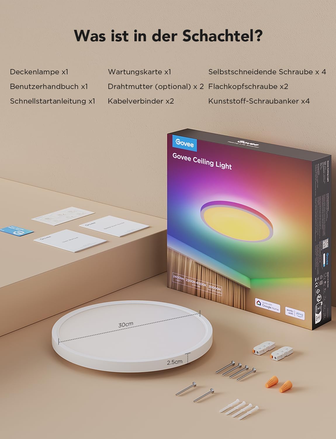 Govee Deckenleuchte RGBIC Smart, 24W Ø30cm Led Deckenleuchte dimmbar, Deckenlampe Led mit 16 Millionen DIY Farben, Kompatibel mit Alexa & Google Assistant, für Schlafzimmer 9
