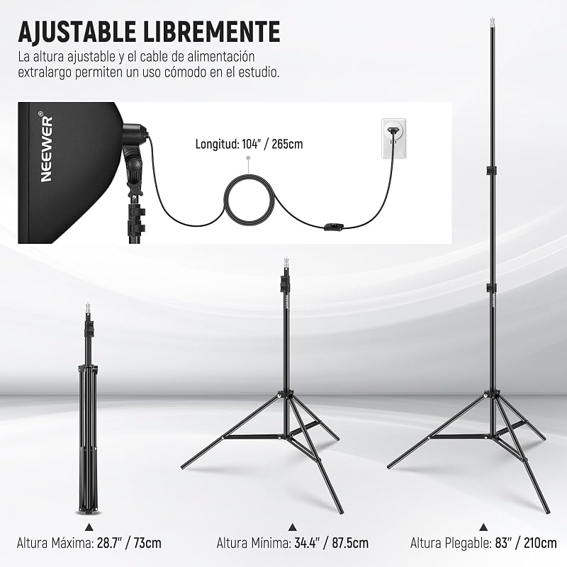 Kit de Iluminación Continua de Caja de Luz Equivalente a 700W, 3 Bombillas de LED de 5700K, 60x60cm Softbox con Enchufe E27, Photography Softbox Lighting Kit para Equipo de Estudio Fotográfico