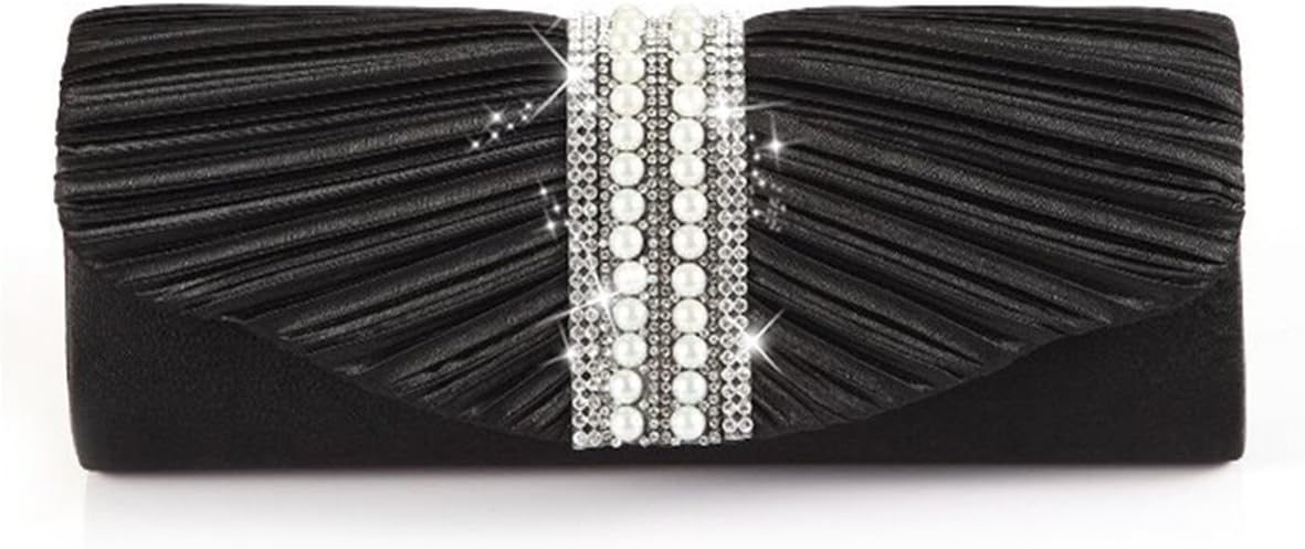 Emour Women Satin Pleated Rhinestone Wedding Party Prom Evening HandBag Clutch Bag