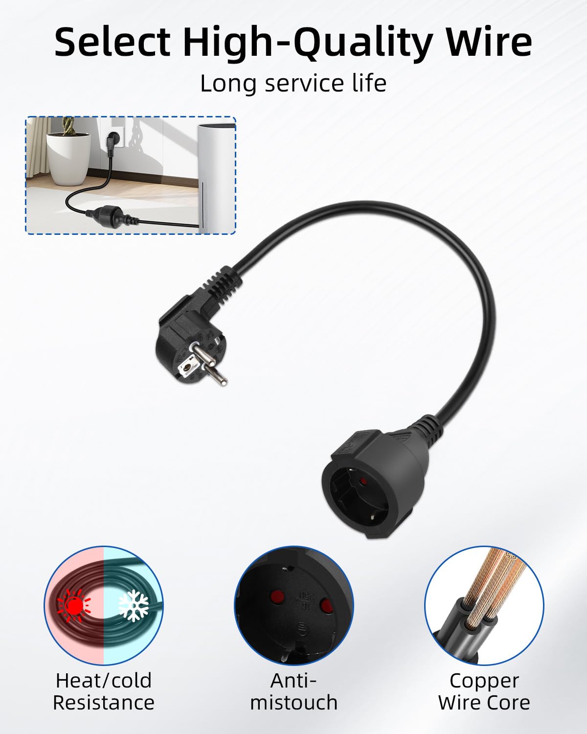 YANBORONSN 90 Grad Kurz Schuko Verlängerungskabel,3G1,5mm² mit Stecker auf Buchse Schutzkontakt Verlängerung Kabel Schwarz 5