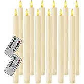 Sunjas 12PCS Flameless Taper Candles with 3D Flickering Flame Battery Operated Candles with 2 Remote with Button Cell Battery 10 Inch Ivory LED Candlesticks Window Candle for Christmas Home Decor
