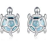 Cute Turtle Small Stud Earrings Sterling Silver S925 Blue Crystal Cubic Zirconia Sea Turtle Tiny Cartilage Statement Earring Studs Post Piercing Fashion Jewelry Gifts for Women Sensitive Ears