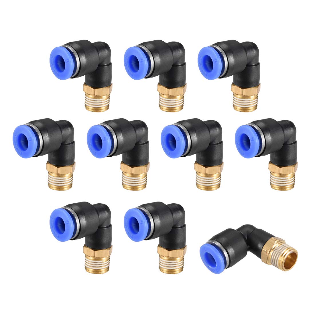 sourcing map Push to Connect Tube Fitting Male Elbow 6mm Tube OD x G1/8" Thread Pneumatic Air Push Fit Lock Fitting Blue 10pcs