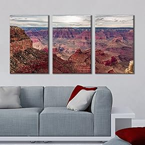 3 Panel Canvas Wall Art - Majestic Natural Landscape Triptych Canvas Series - Grand Canyon - Giclee Print Gallery Wrap Modern Home Art Ready to Hang - 16"x24" x 3 Panels