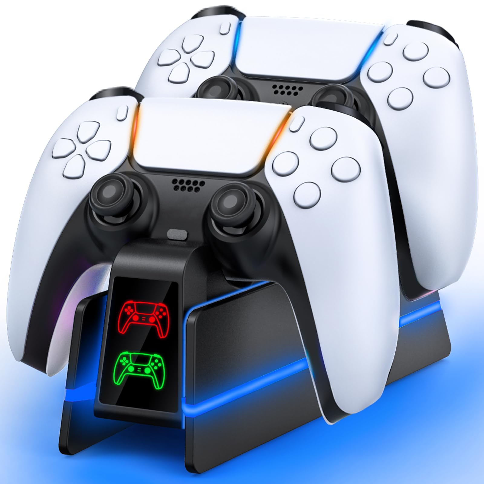 Photo 1 of PS5-Controller-Charger-Station - Charging Station for PlayStation 5 Dualsense/Edge Controller with 9 Color Led Light, Fast Charging Dock & Holder Stand for PS5/Slim/Pro Remote - Whole Black