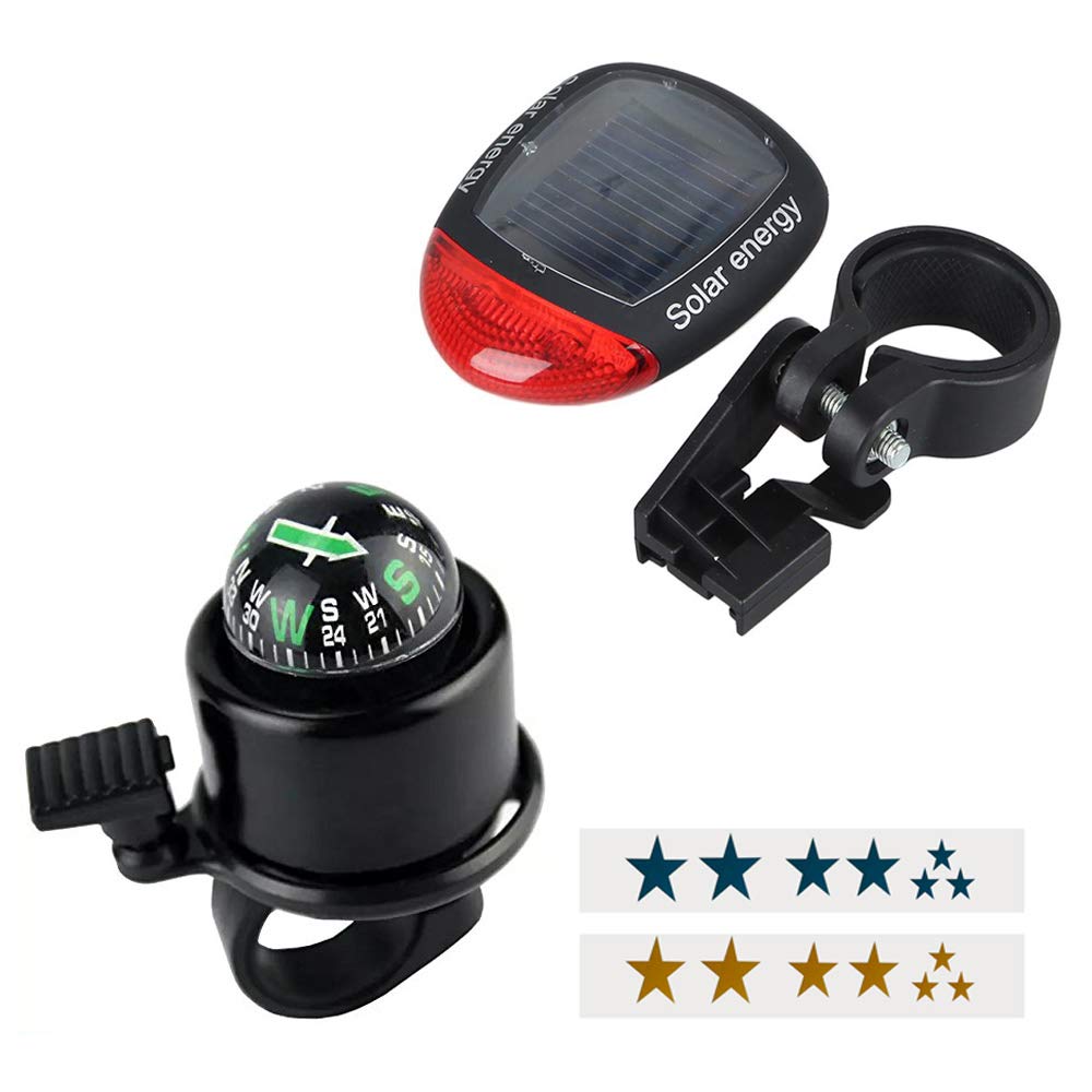 EZYoutdoor Aluminum Alloy Black Bicycle Bell with Solar Bike Tail Light Road Mountain Bike Compass Bell Sound Bike Handlebar Ring Horn Bike Accessory