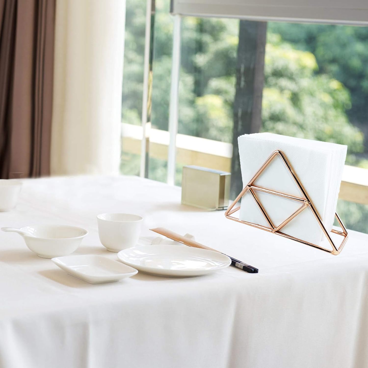 Napkin Holder for Table, Stainless Steel Tissue Dispenser Organizer for Dinner Tables, Kitchen Countertops (Rose gold): Kitchen & Dining