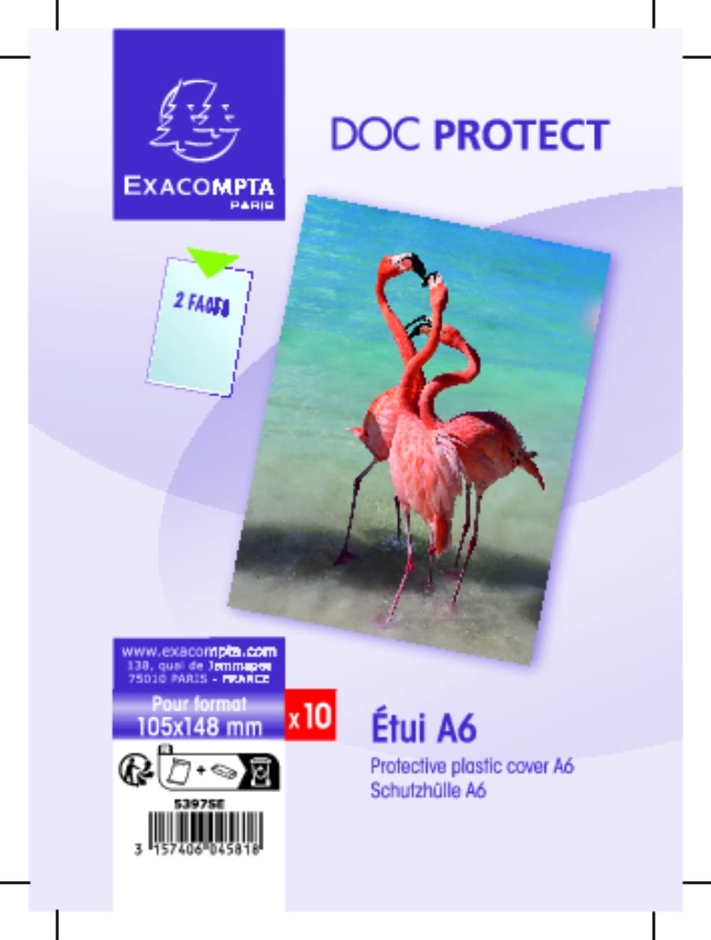 Exacompta - Ref 5397SE - PVC Single Protective Sleeve - 105 x 148mm in Size, Suitable for A6 Documents, 2 Faces, 2mm PVC, Durable for Everyday Use - Bag of 10 — image 1